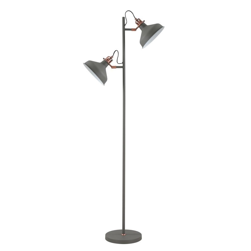 Lumiere Modbury Twin Adjustable Floor Lamp In Textured Grey & Copper –  Fitting & Style From Dusk Lighting Uk Intended For Grey Textured Floor Lamps (View 3 of 20)
