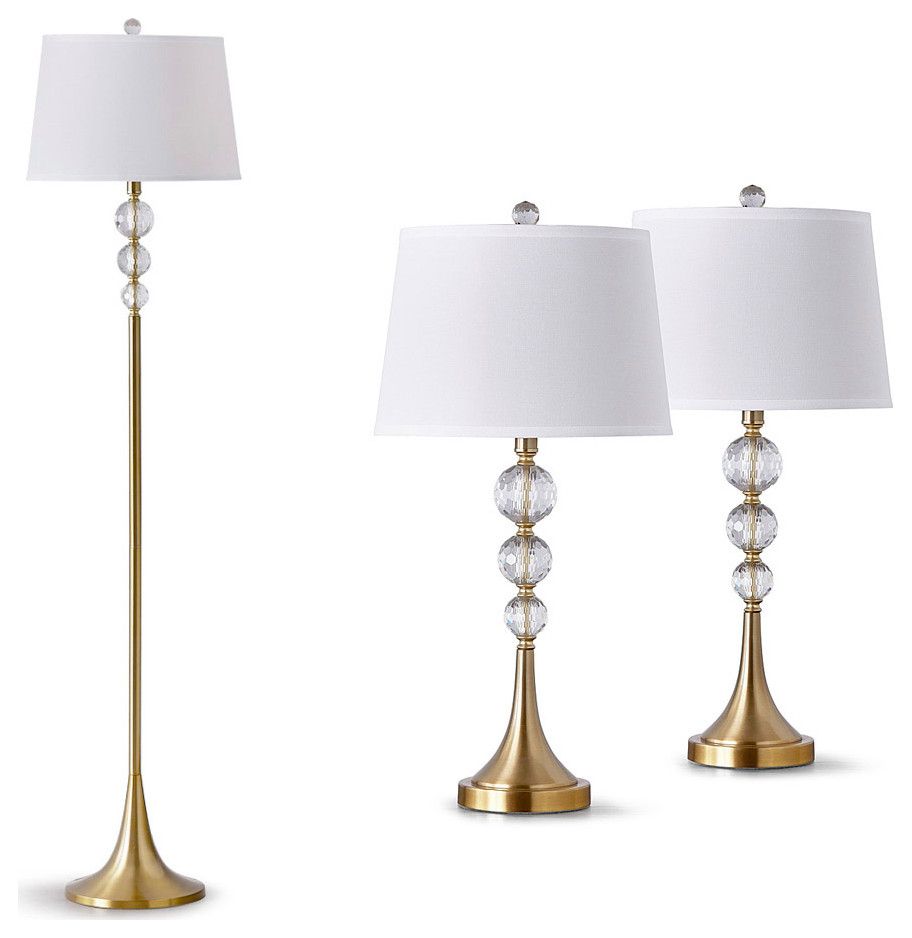 Madison 3 Piece Crystal Ball Lamp Set – Traditional – Lamp Sets – Homeglam | Houzz With 3 Piece Setfloor Lamps (View 8 of 20)