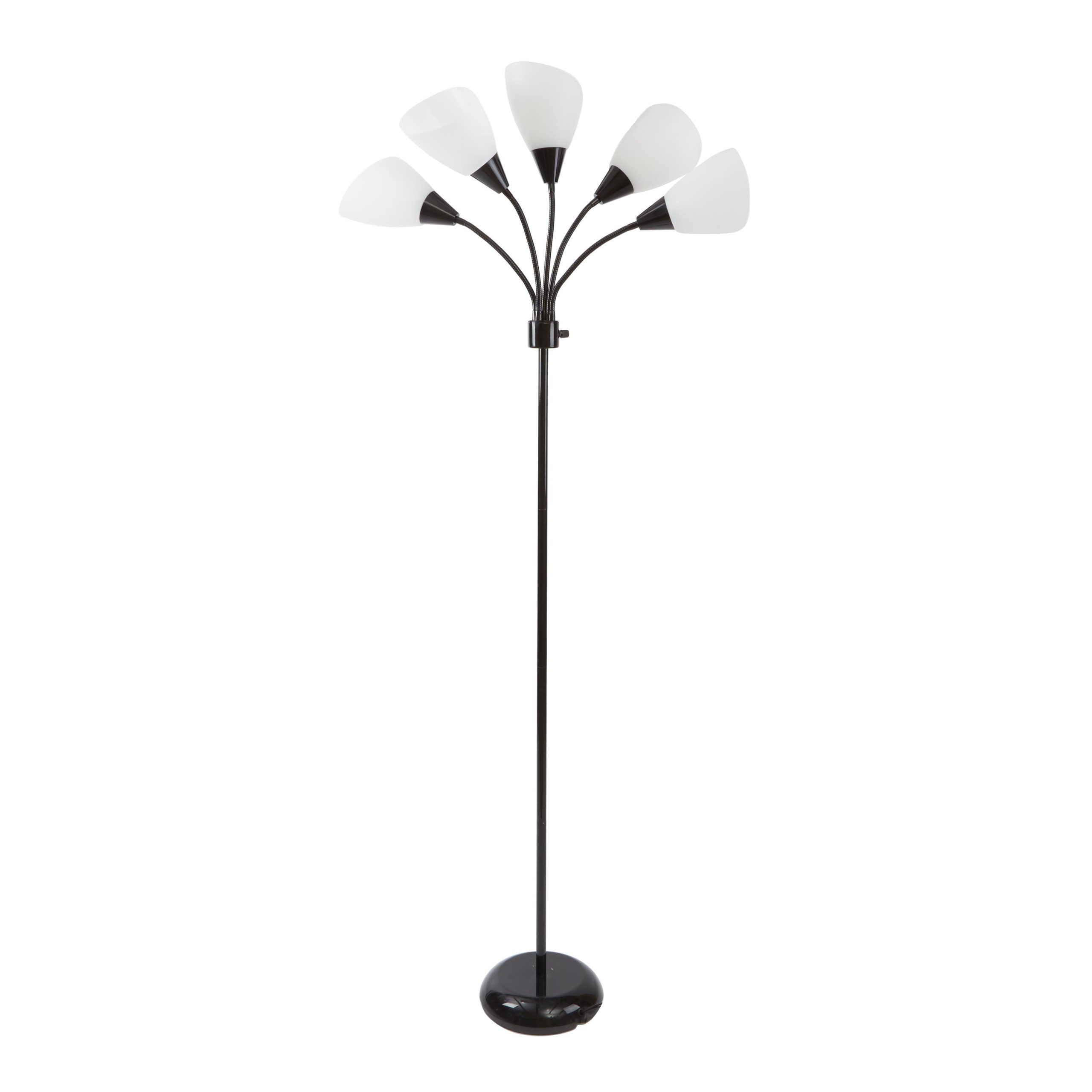 Mainstays 5 Light Metal Floor Lamp With White Shade, Black Finish –  Walmart Pertaining To 5 Light Floor Lamps (View 4 of 20)