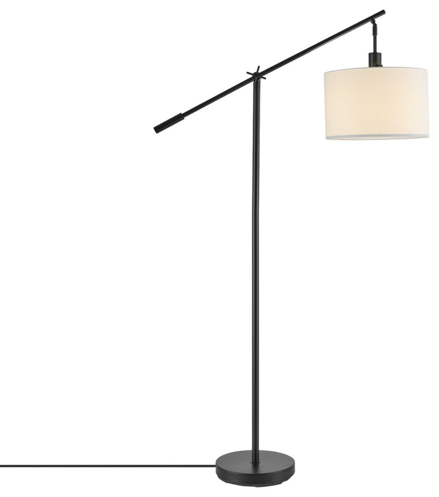 Matte Black Floor Lamp With White Linen Shade – Transitional – Floor Lamps   Globe Electric | Houzz With Matte Black Floor Lamps (Gallery 19 of 20)