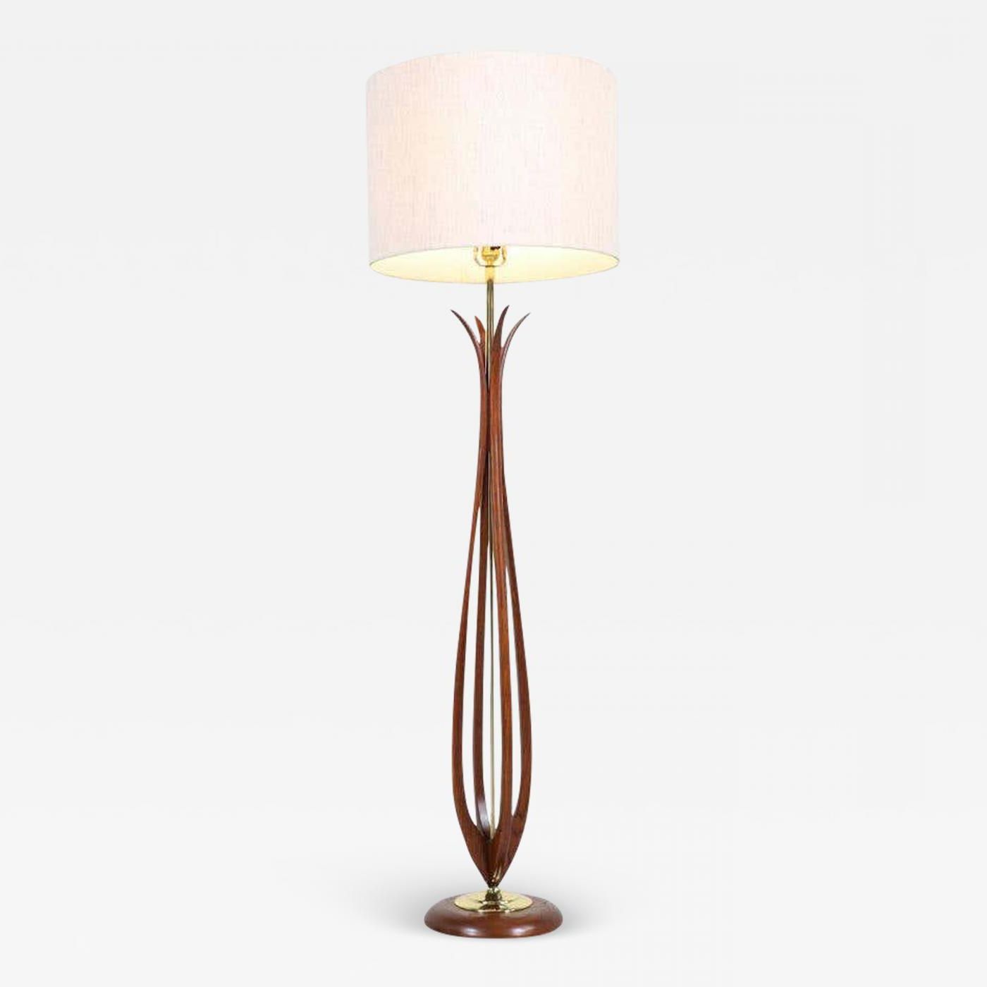 Mid Century Modern Sculpted Walnut Floor Lamp With Brass Accents Inside Walnut Floor Lamps (View 4 of 20)