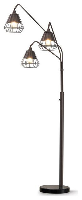 Midtown Wire Shade 3 Light Arch Floor Lamp – Industrial – Floor Lamps – Homeglam | Houzz Throughout 3 Light Floor Lamps (View 12 of 20)