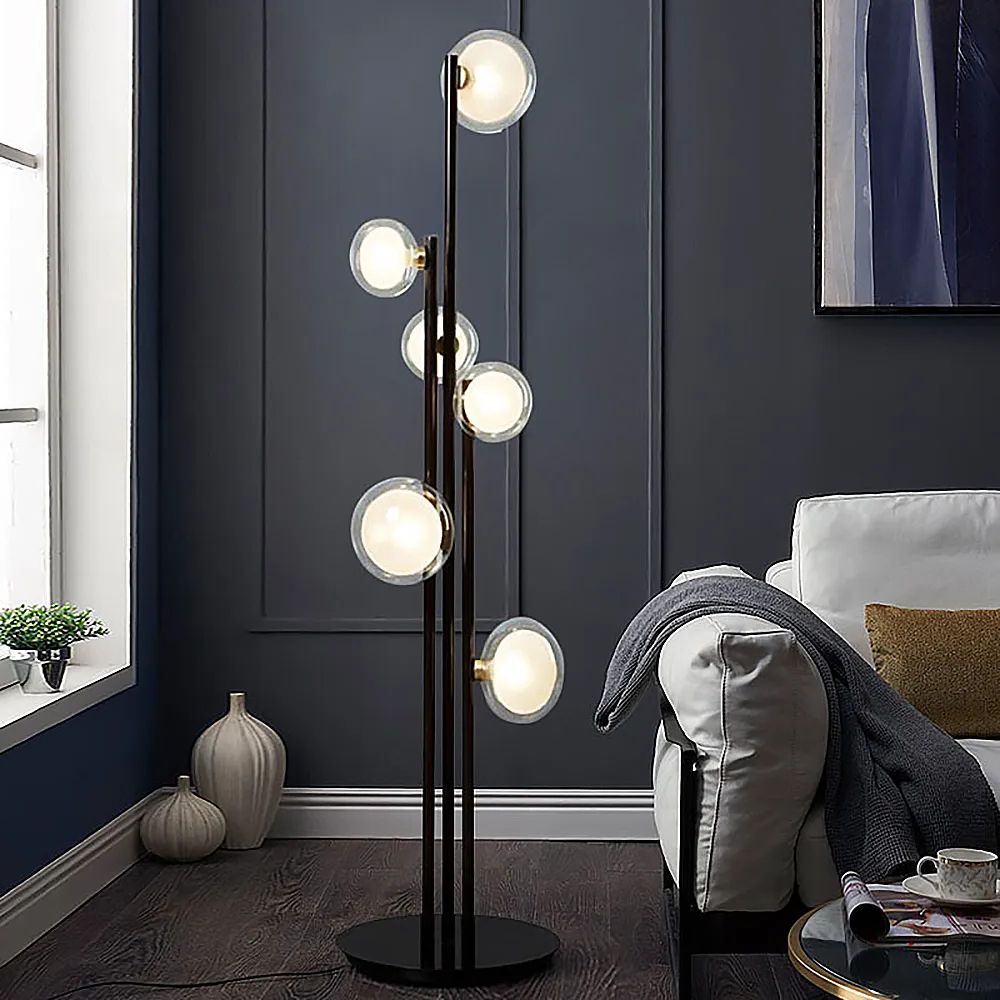 Modern Black 6 Light Tree Floor Lamp Decorative Lamp With Clear Shade Homary Within Tree Floor Lamps (View 16 of 20)