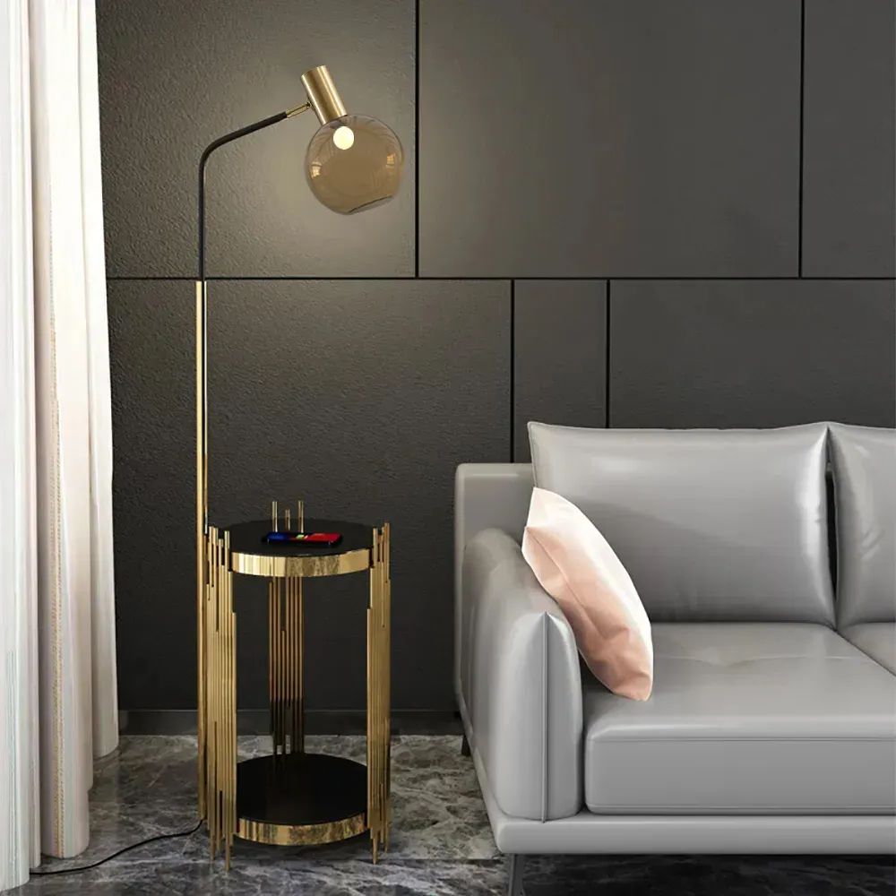 Modern Floor Lamp End Table With Glass Shade, Wireless Charger & Usb  Port Homary Regarding Floor Lamps With Usb Charge (View 5 of 20)