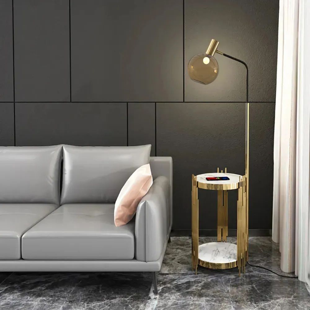 Modern Floor Lamp End Table With Glass Shade, Wireless Charger & Usb  Port Homary Within Floor Lamps With Usb Charge (View 3 of 20)