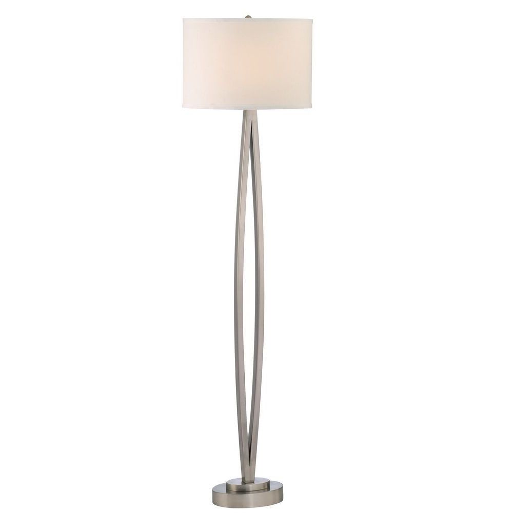 Modern Floor Lamp With Beige Shade In Satin Nickel Finish Pertaining To Brushed Nickel Floor Lamps (View 2 of 20)