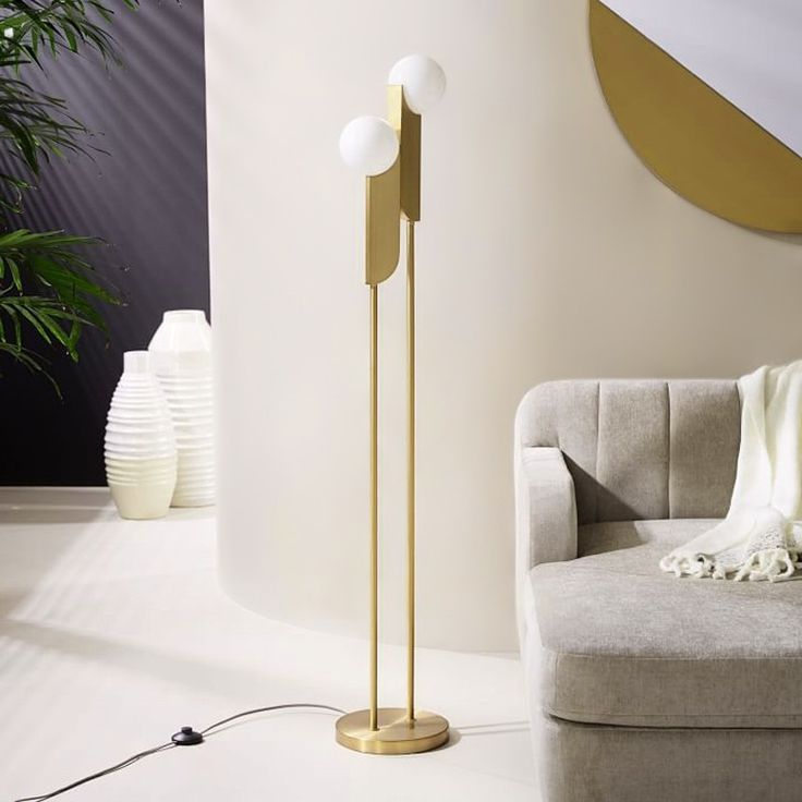 Modern Minimalist Torchiere Floor Lamp 2 Light With Glass Shade & Gold  Metal | Floor Lamps Living Room, Globe Floor Lamp, Cool Floor Lamps With Regard To 2 Light Floor Lamps (View 14 of 20)