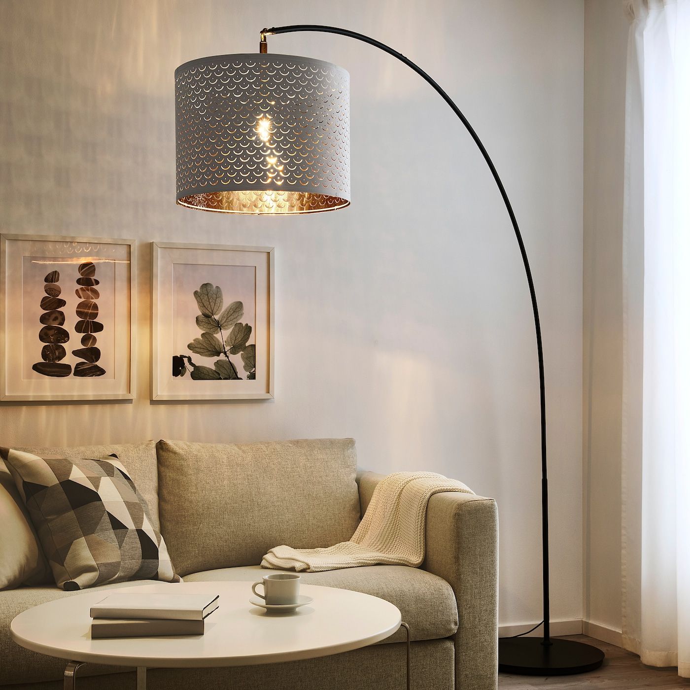 Nymö / Skaftet Floor Lamp, Arched, White/brass Color – Ikea Intended For White Shade Floor Lamps (View 16 of 20)