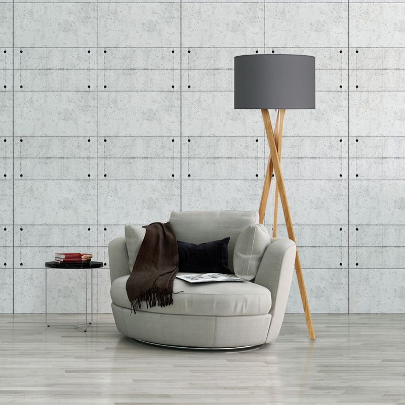 Oak Tripod Floor Lamp With Cotton Earth Grey Shade – R&s Robertson Pertaining To Grey Shade Floor Lamps (View 5 of 20)
