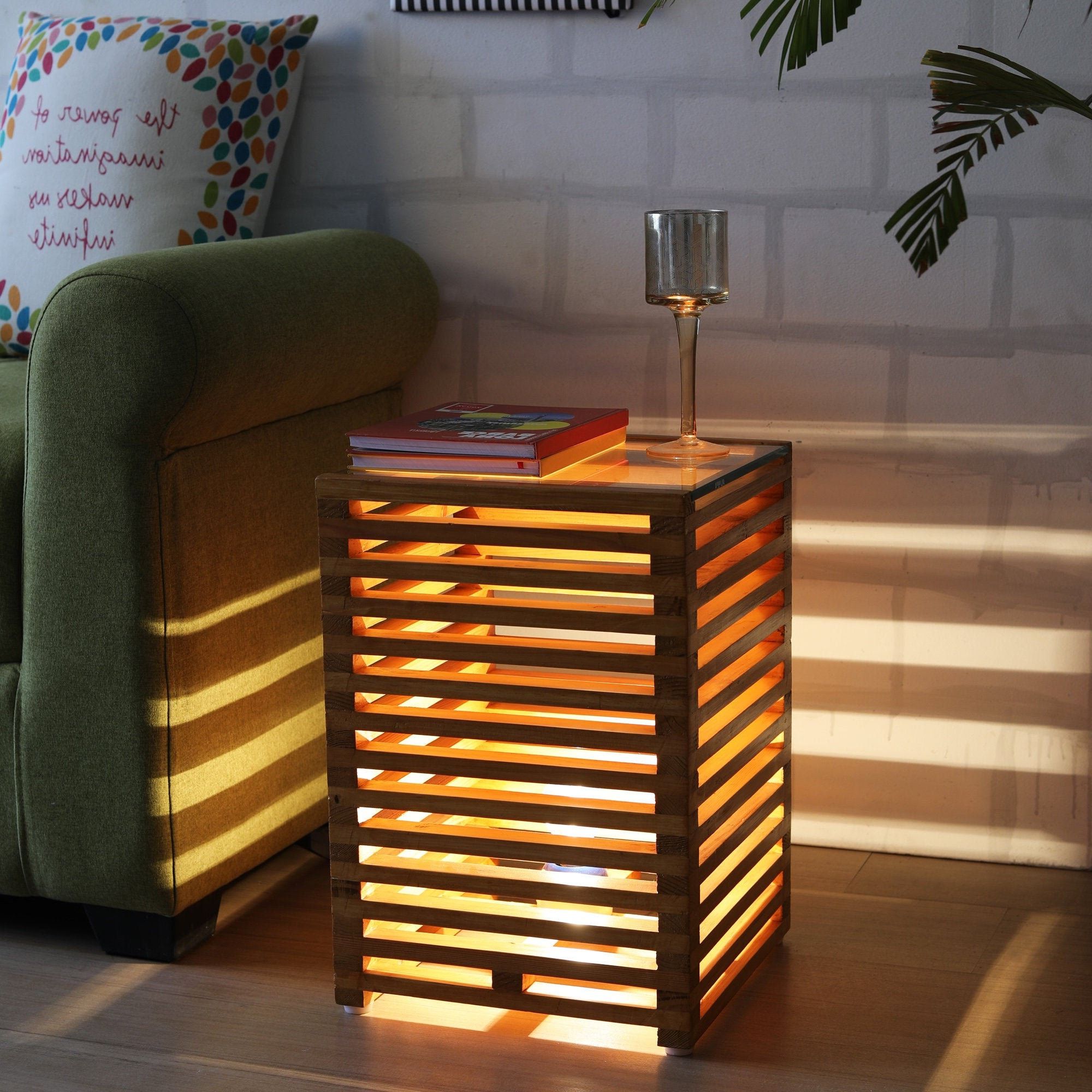 Pine Wood Illuminating Nightstand Cum End Table Cum Floor Lamp – Etsy In Pine Wood Floor Lamps (View 10 of 20)