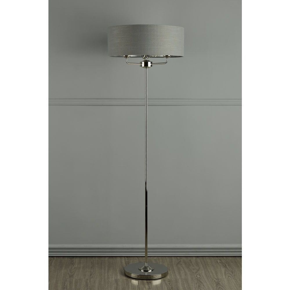 Polished Nickel 3 Light Floor Lamp Charcoal Shade | Laura Ashley Pertaining To Charcoal Grey Floor Lamps (View 14 of 20)