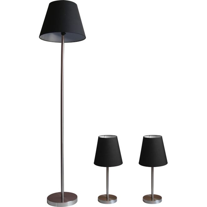 Project Source Floor Lamp And Table Lamps – Metal/fabric – Black/chrome –  3 Piece Ws Tab2020 40 | Rona Regarding Chrome Finish Metal Floor Lamps (Gallery 20 of 20)