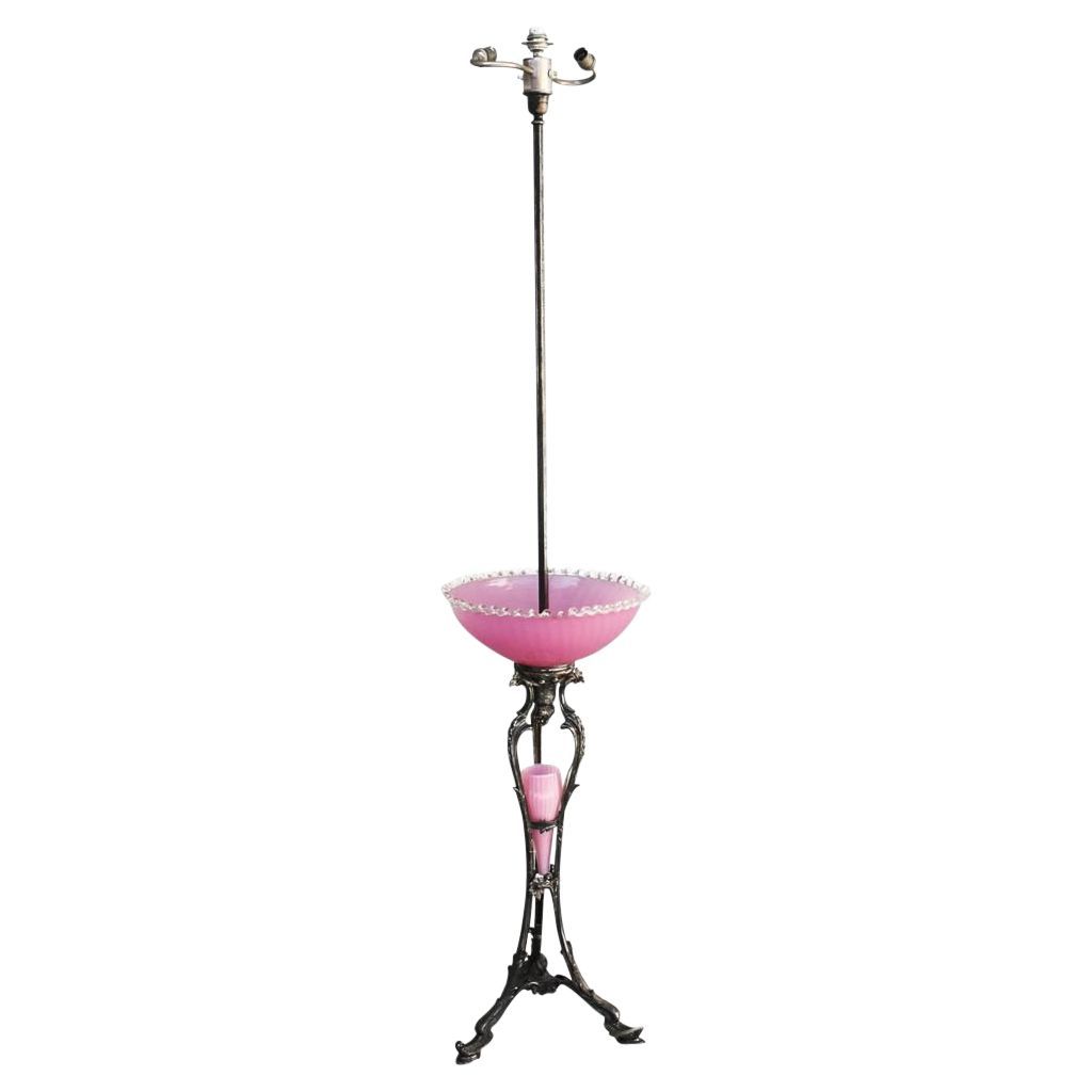 Rare Floor Lamp In Silver Metal And Pink Opalinemaison Christofle  Period 1900 – Floor Lamps | Antikeo Throughout Silver Metal Floor Lamps (View 8 of 20)