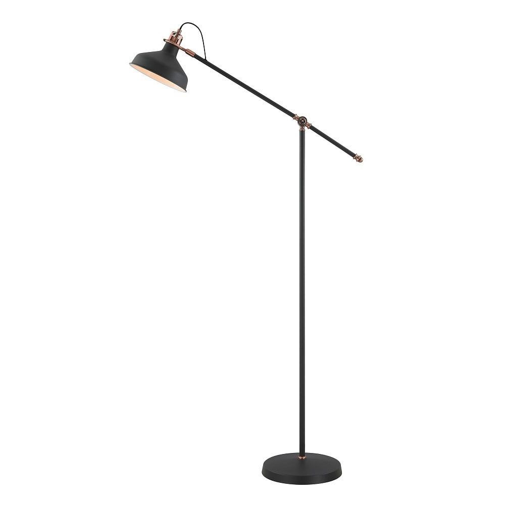 Retro Style Adjustable Floor Lamp In Matt Black With Copper Accents Intended For Cantilever Floor Lamps (View 11 of 20)
