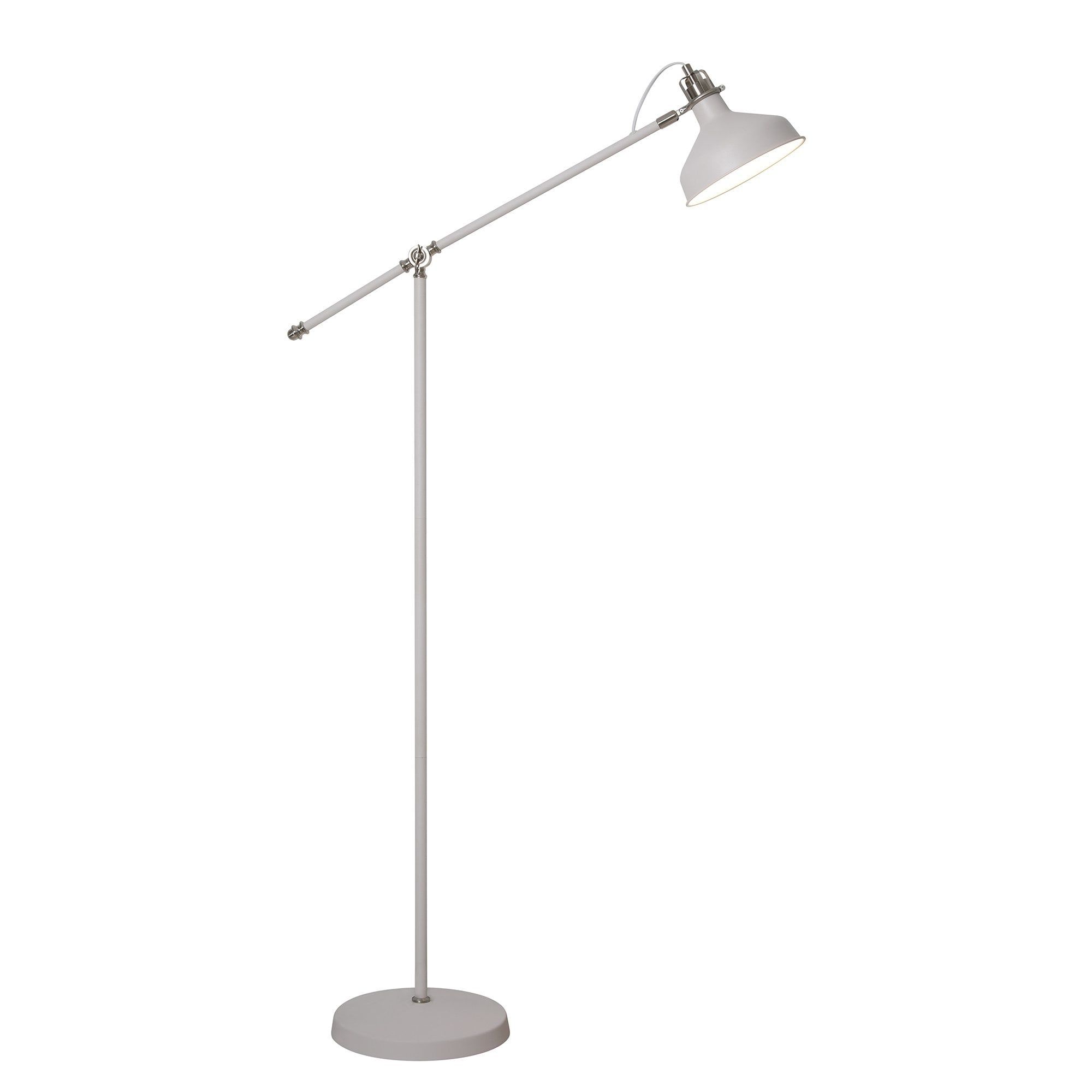 Retro Style Angled White Floor Standing Lamp With Chrome Highlights Pertaining To Cantilever Floor Lamps (Gallery 19 of 20)