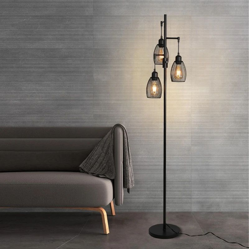 Rural Farmhouse Bedroom Led Industrial Floor Lamp With 3 Retro Vertical  Chandeliers, Tree Lamp, Black, Knob Switch – Floor Lamps – Aliexpress Intended For Industrial Floor Lamps (View 18 of 20)