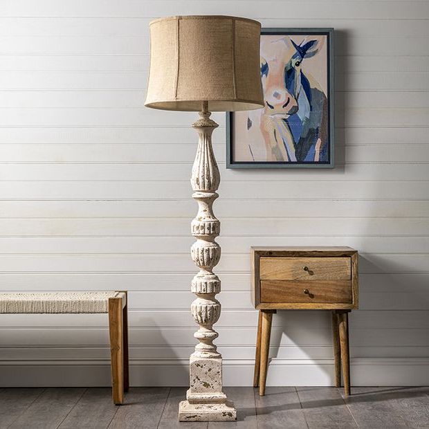 Rustic Floor Lamp With Burlap Shade | Antique Farmhouse Throughout Rustic Floor Lamps (View 1 of 20)