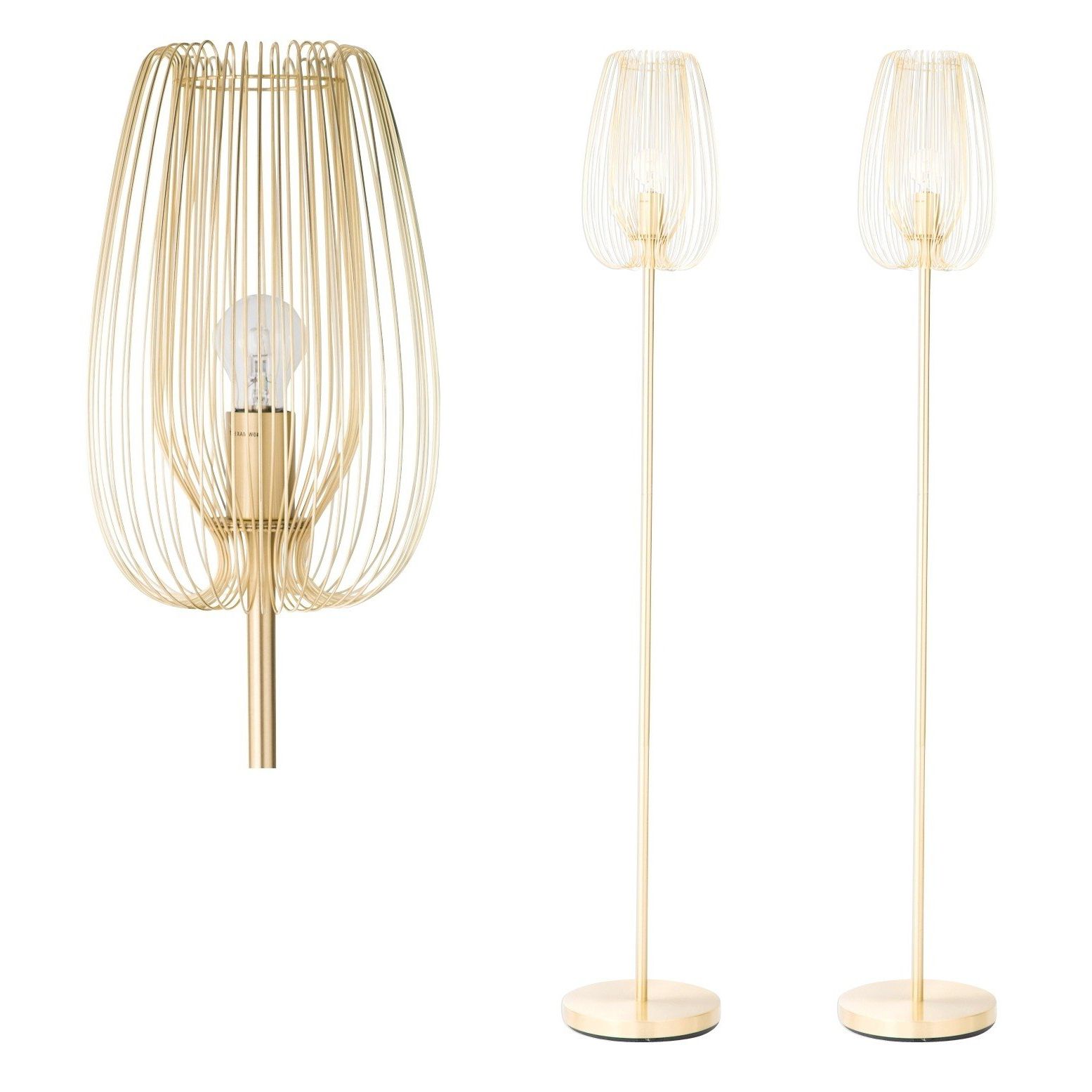 Set Of 2 Brushed Gold Metal Wire Floor Lamps With Regard To Metal Brushed Floor Lamps (View 14 of 20)