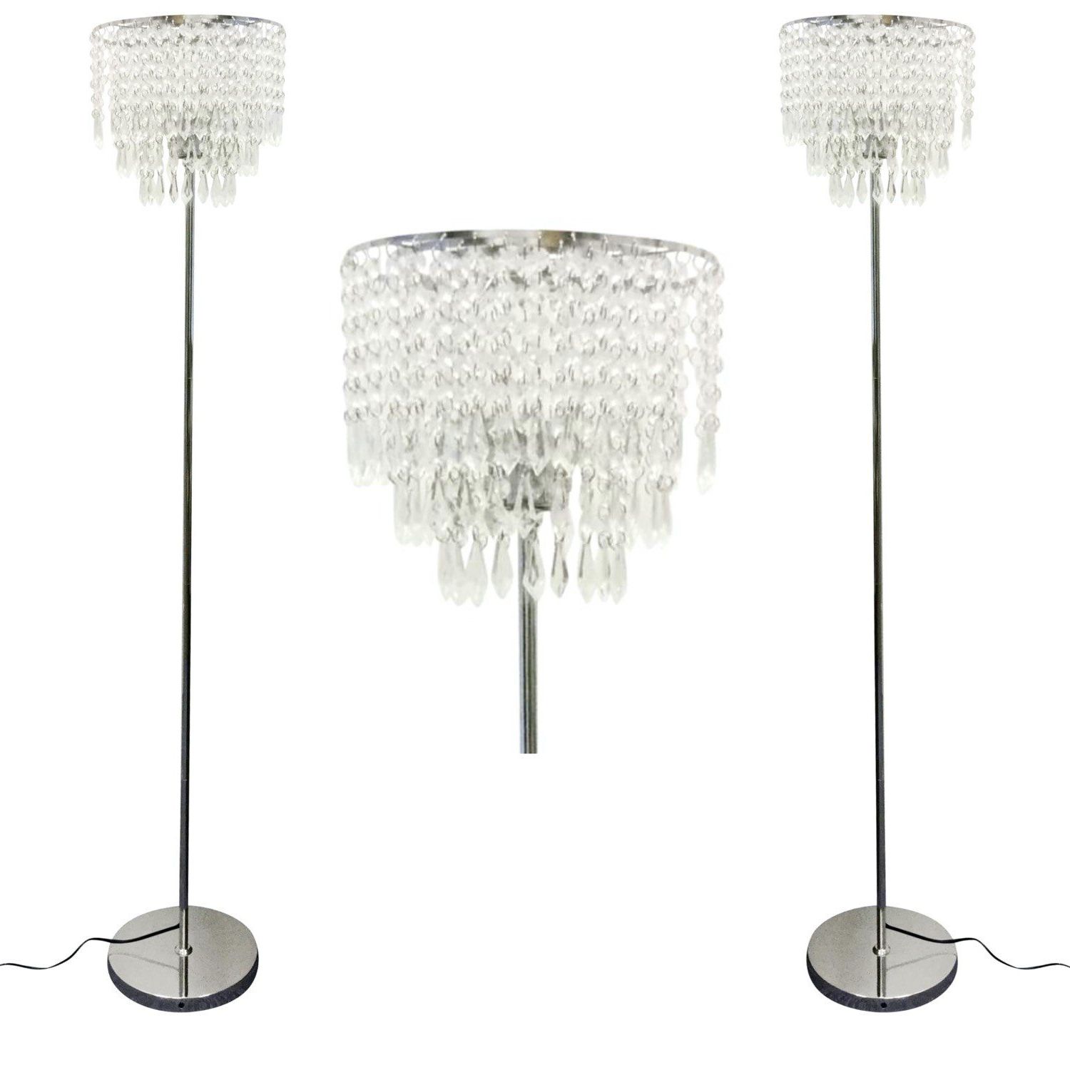 Set Of 2 Chrome And Acrylic Crystal Jewelled Floor Lamps With Chrome Crystal Tower Floor Lamps (View 13 of 20)