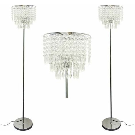 Set Of 2 Chrome And Acrylic Crystal Jewelled Floor Lamps Within Chrome Crystal Tower Floor Lamps (View 11 of 20)