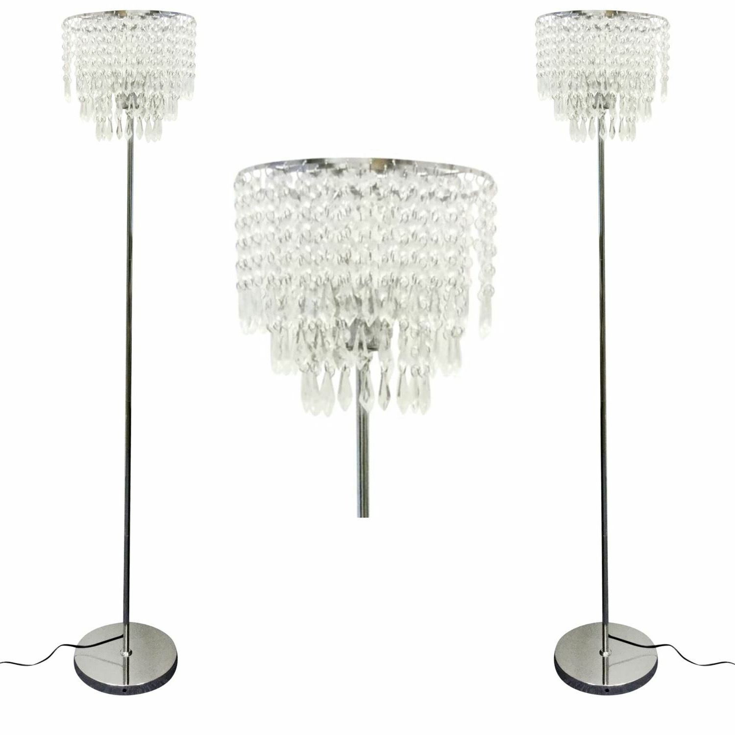 Set Of 2 Chrome Floor Lights Standard Lamps With Acrylic Crystal Jewelled  Shades 5056367101480 | Ebay With Chrome Floor Lamps (View 18 of 20)