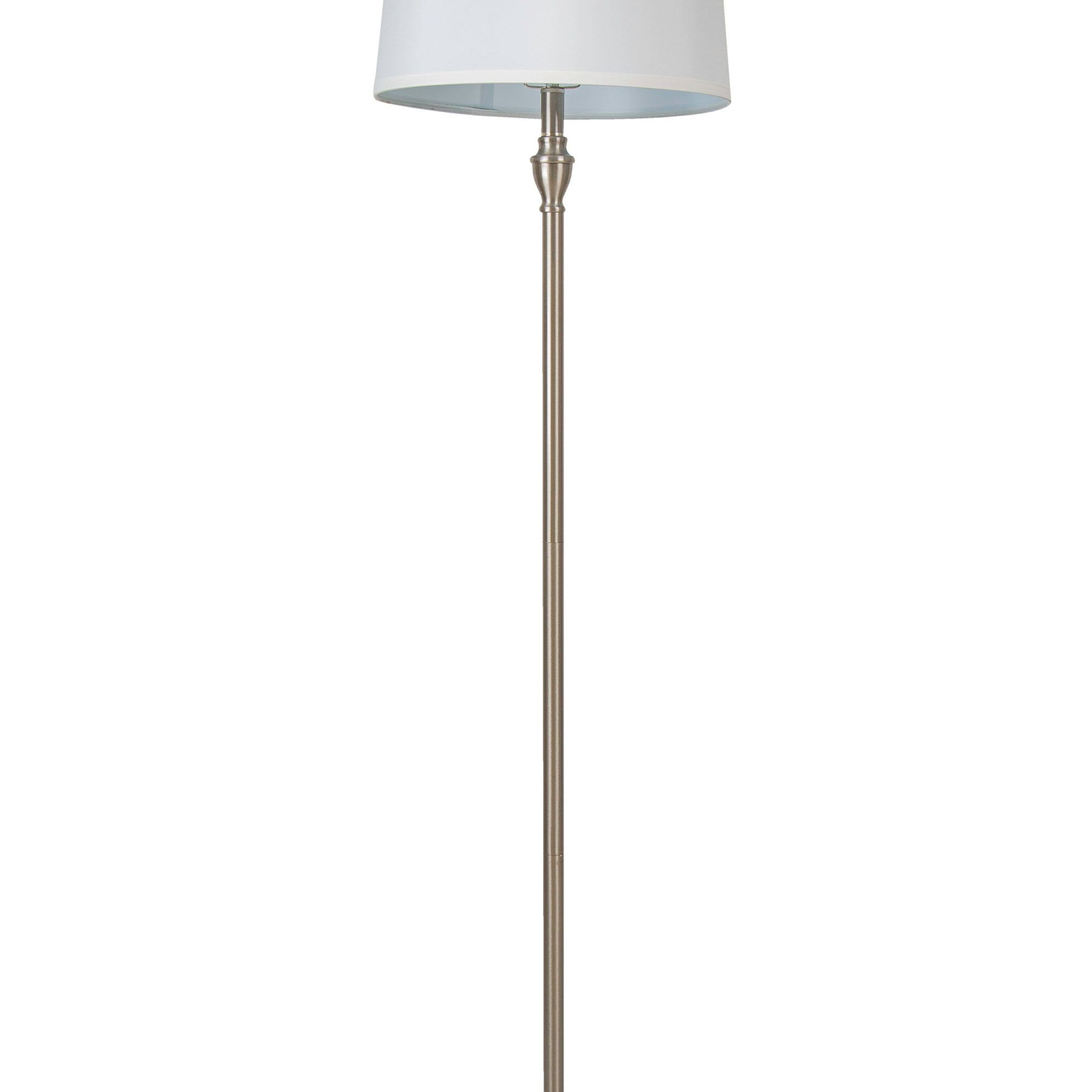 Shop Allen + Roth 60 In Brushed Nickel Metal Floor Lamp With Natural Shade  (plug In 3 Way) At Lowes Pertaining To Metal Brushed Floor Lamps (View 17 of 20)
