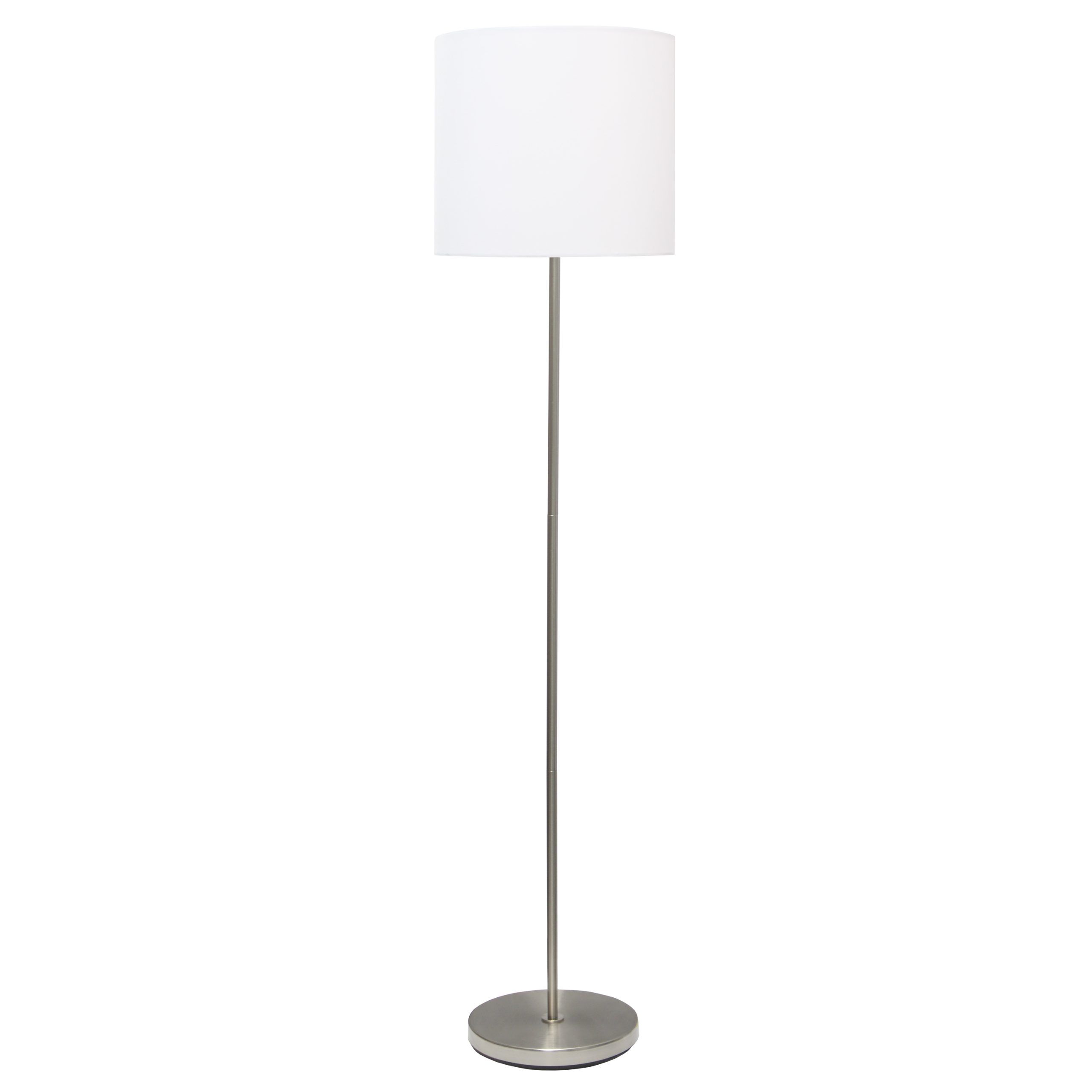 Simple Designs Brushed Nickel Drum Shade Floor Lamp, White – Walmart Throughout White Shade Floor Lamps (View 10 of 20)