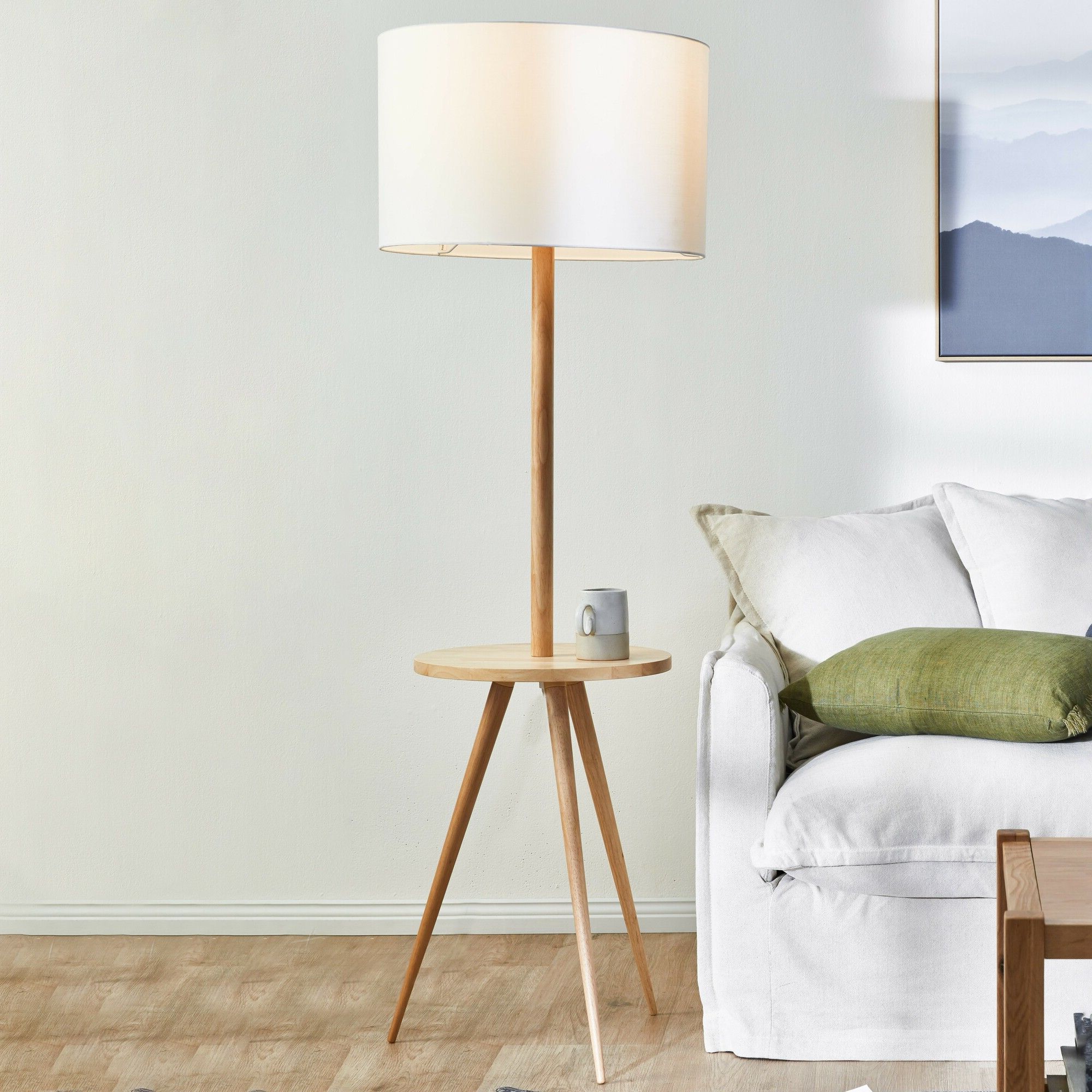 Temple & Webster Natural & White Wooden Floor Lamp Intended For Oak Floor Lamps (View 18 of 20)