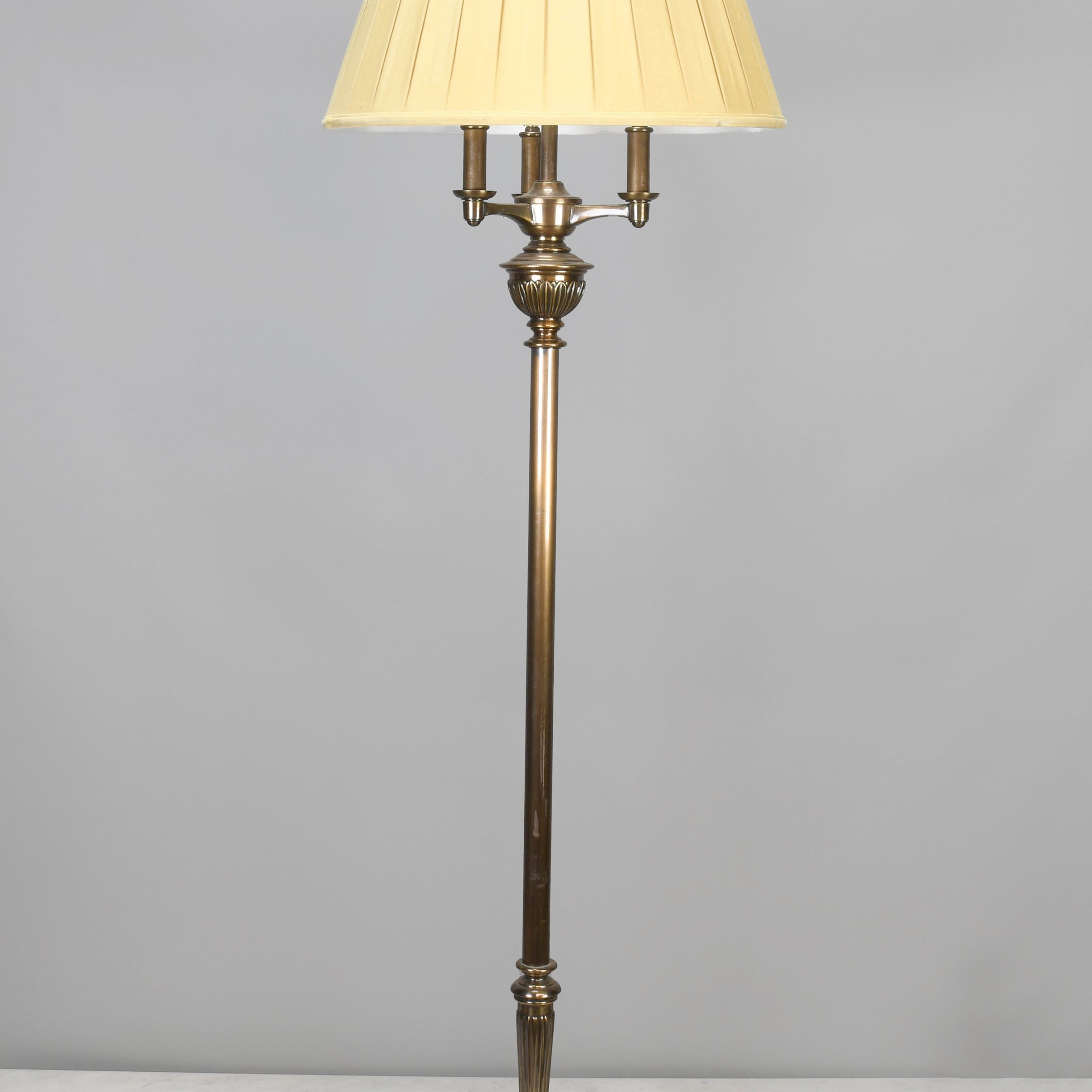 Three Candle Antique Brass Floor Lamp | Floor Lamps | Collection | City  Knickerbocker | Lighting Rentals Throughout Antique Brass Floor Lamps (View 8 of 20)