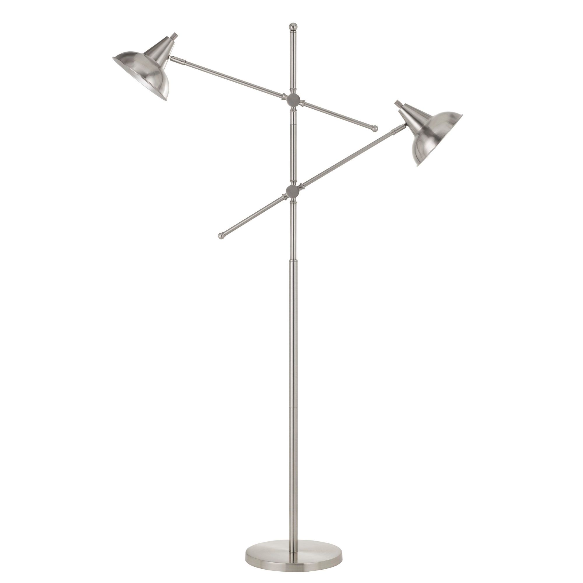 Tubular Metal Body Floor Lamp With 2 Adjustable Arms, Silver – Walmart For 2 Arm Floor Lamps (View 13 of 20)