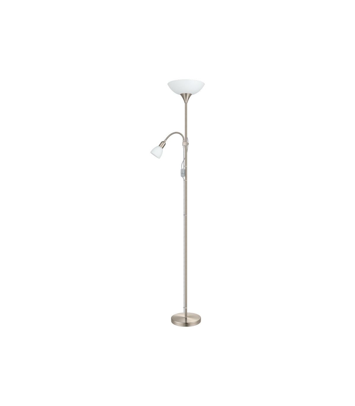 Up 2 Light Traditional Adjustable Floor Lamp Satin Nickel And White Frosted  Glass With Switch | Netlighting.co (View 15 of 20)