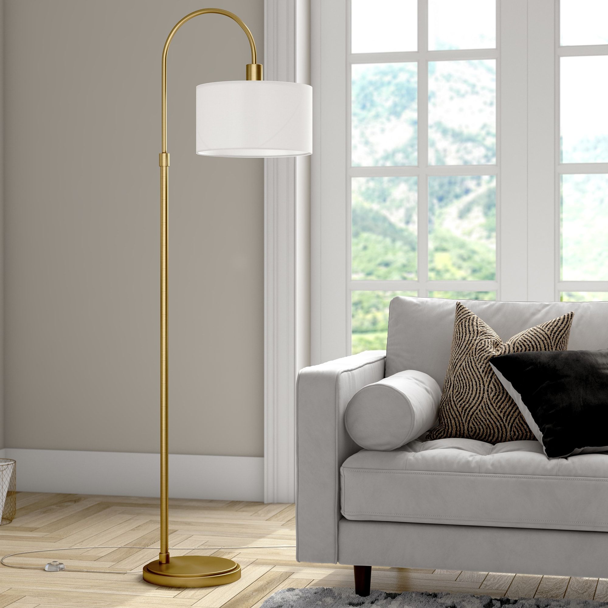 Veronica Arc Floor Lamp – Overstock – 32985670 For Brass Floor Lamps (View 6 of 20)