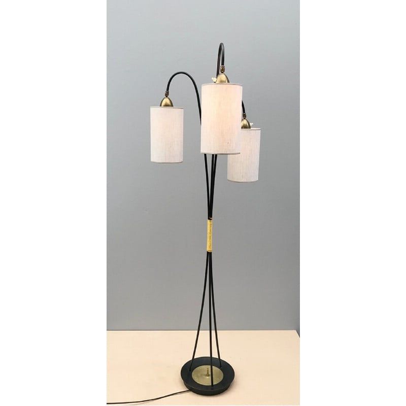 Vintage 3 Light Floor Lamp With Fabric Lampshade With 3 Light Floor Lamps (View 9 of 20)
