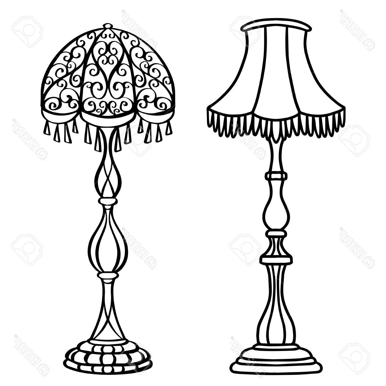 Vintage Furniture Set, Floor Lamps Closeup, Black Lines, Isolated On A  White Background Royalty Free Svg, Cliparts, Vectors, And Stock  Illustration. Image  (View 15 of 20)