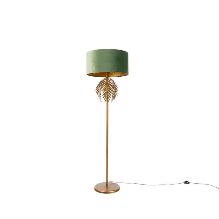 Vintage Gold Floor Lamp With Green Velvet Shade – Botanica | Lampandlight Ie With Regard To Gold Floor Lamps (View 15 of 20)
