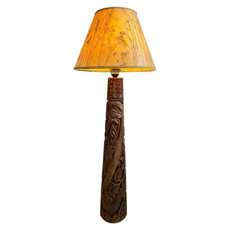 Vintage Indonesian Hand Carved Wooden Floor Lamp For Sale At 1stdibs Throughout Carved Pattern Floor Lamps (View 9 of 20)