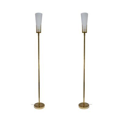 White Frosted Glass Shades On Brass Tall Floor Lamps, Set Of 2 For Sale At  Pamono Throughout Frosted Glass Floor Lamps (View 14 of 20)
