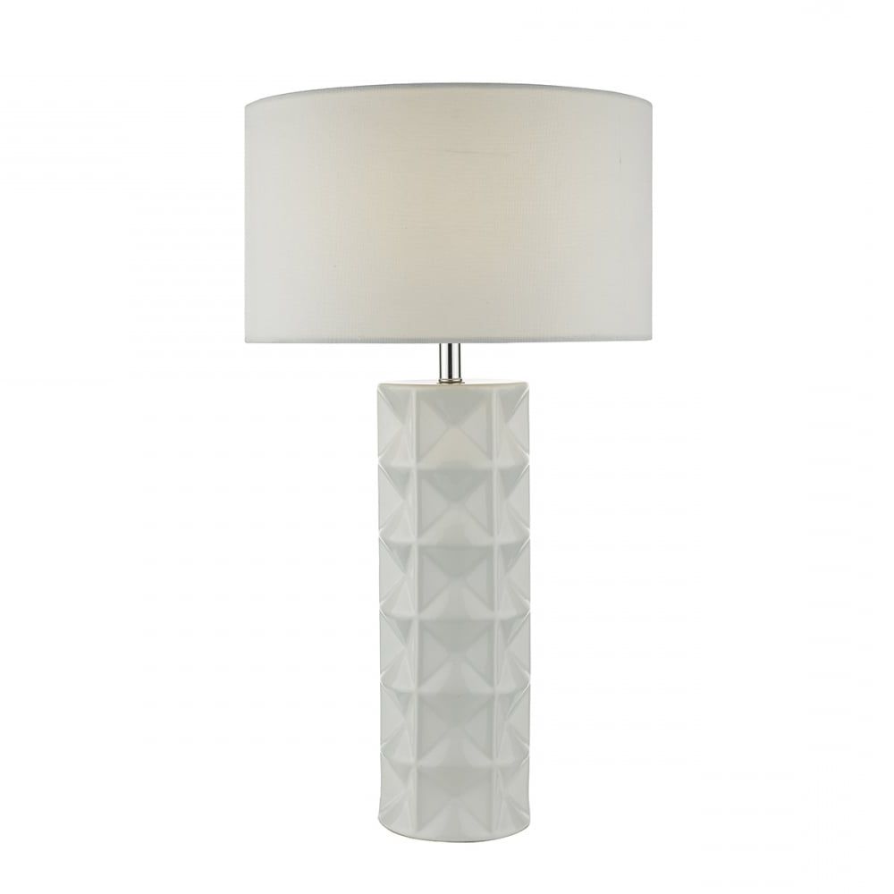 White Textured Ceramic Base Tall Table Lamp With White Linen Drum Shade In Textured Linen Floor Lamps (View 16 of 20)