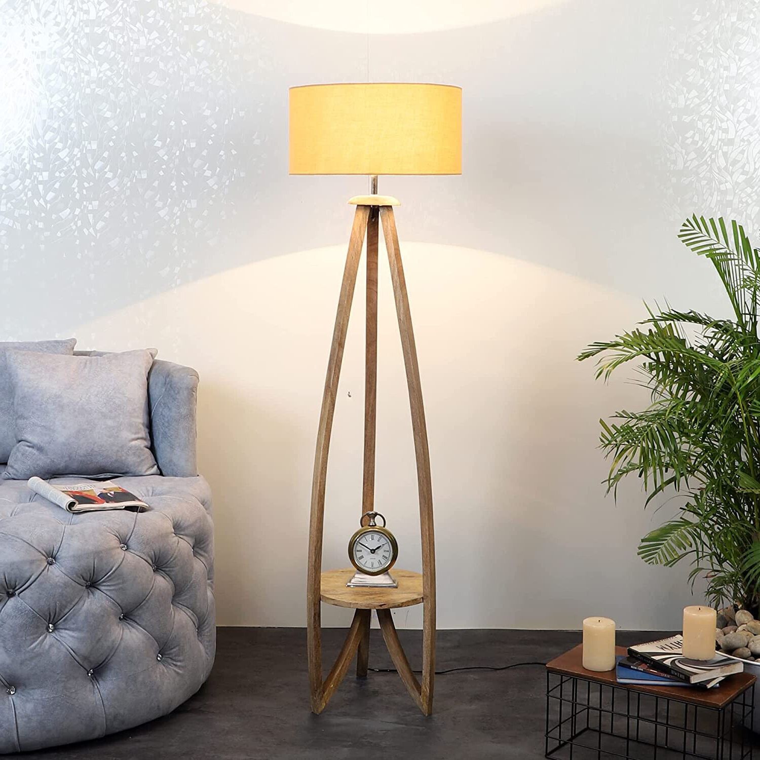 Wood Floor Lamp Mango Wood Floor Lamp Beige Shade Floor Lamp With Natural  Base | Ebay Regarding Mango Wood Floor Lamps (View 13 of 20)