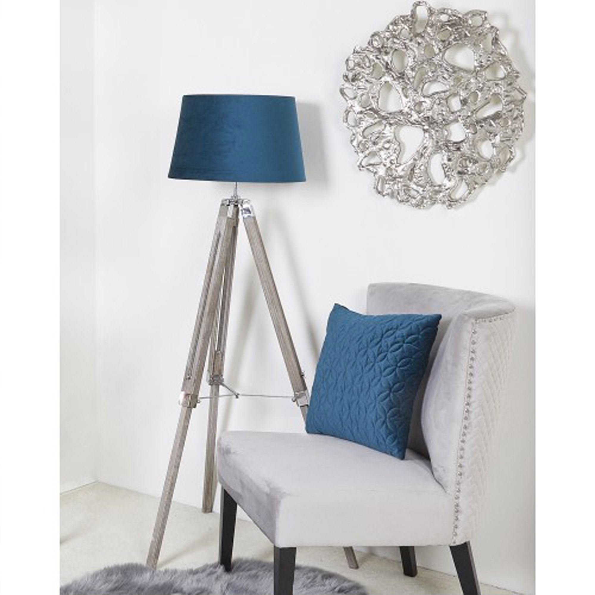 Wood Tripod Floor Lamp With Blue Shade | Floor Standing Lamps Inside Blue Floor Lamps (View 9 of 20)