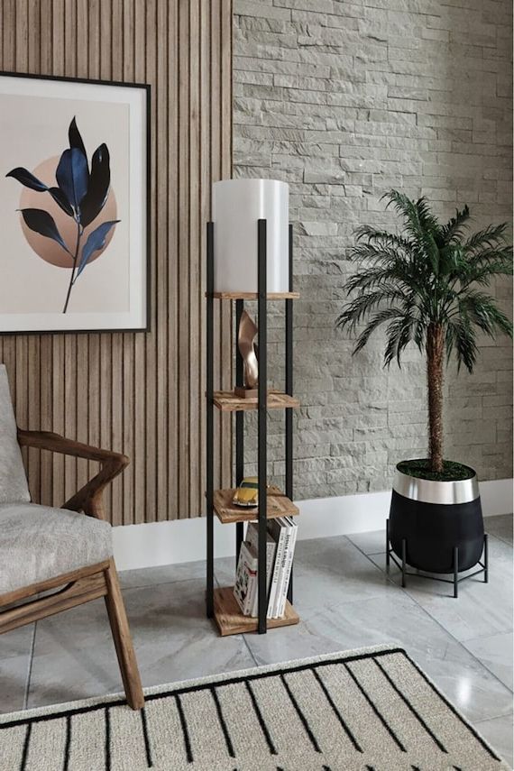 Wooden Floor Lamp With Shelf Rustic Floor Lamp Pine Wood – Etsy Inside Pine Wood Floor Lamps (View 2 of 20)
