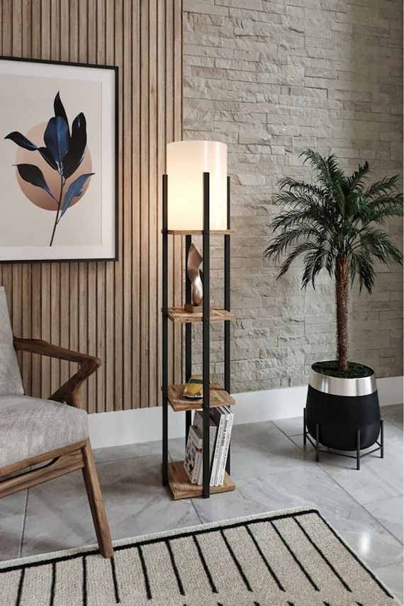 Wooden Floor Lamp With Shelf Rustic Floor Lamp Pine Wood – Etsy With Rustic Floor Lamps (View 3 of 20)