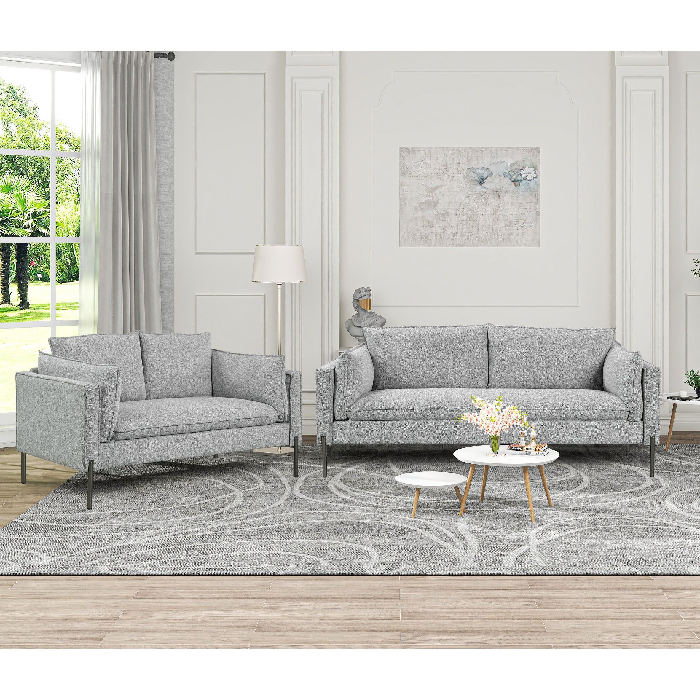 2 Piece Sofa Sets Modern Linen Fabric, Loveseat And 3 Seat Couch Set  Furniture – – 36800312 Intended For Modern Linen Fabric Sofa Sets (View 2 of 20)