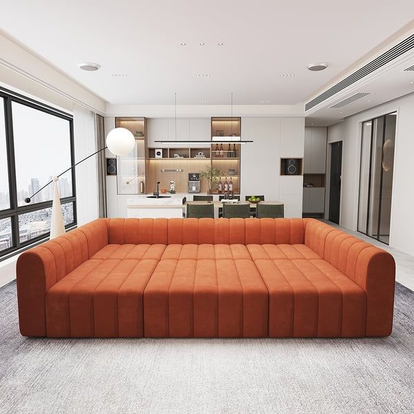 3020mm Velvet Modular Pit Sectional Sofa Set Convertible 6 Seater  Upholstered Orange Homary Pertaining To 6 Seater Modular Sectional Sofas (View 15 of 20)