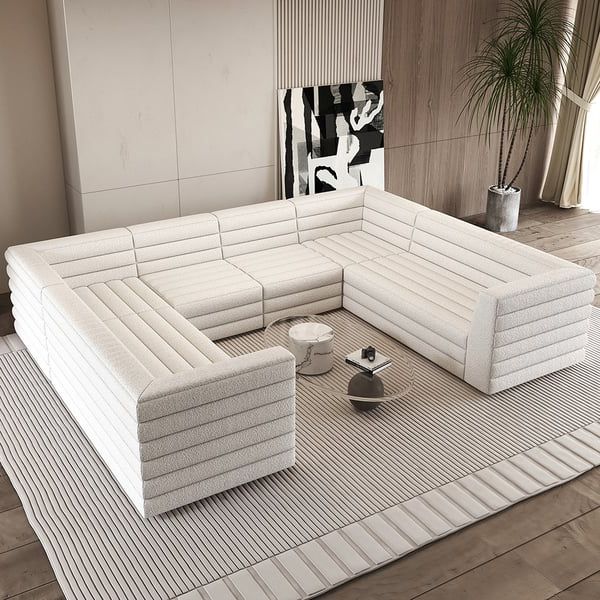 3200mm U Shaped Modern White Boucle Modular Sectional Sofa For 8  Seaters Homary In Sectional Sofa U Shaped (View 8 of 20)