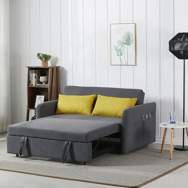 56.3 In. Width Grey Fabric Twin Sofa Bed Multifunctional Folding Sofa Bed  Thanksgiving Convertible Sofa Bed S915 Sofabde Gr – The Home Depot Intended For Oversized Sleeper Sofa Couch Beds (Gallery 10 of 20)