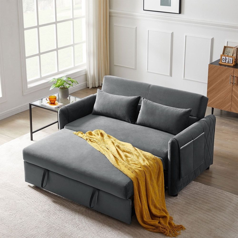 57" Modern Convertible Sofa Bed With 2 Detachable Arm Pockets – On Sale – –  36662688 Regarding Pull Out Couch Beds (Gallery 13 of 20)