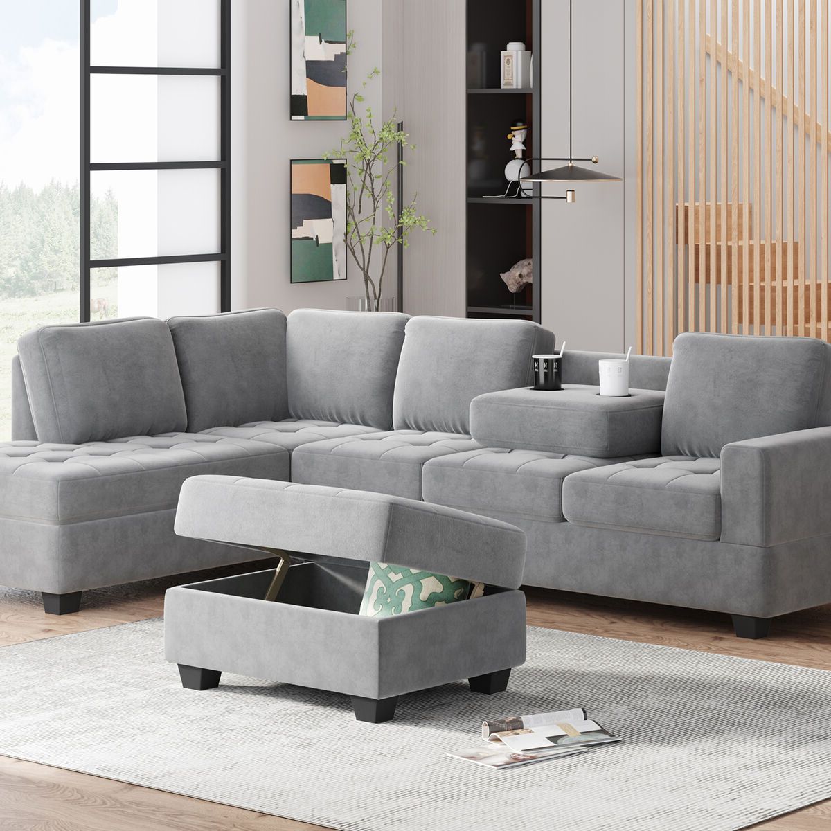 6 Seater L Shaped Sectional Sofa Couch W/ Reversible Chaise Storage  Ottomans Set | Ebay Intended For 6 Seater Sectional Couches (Gallery 4 of 20)