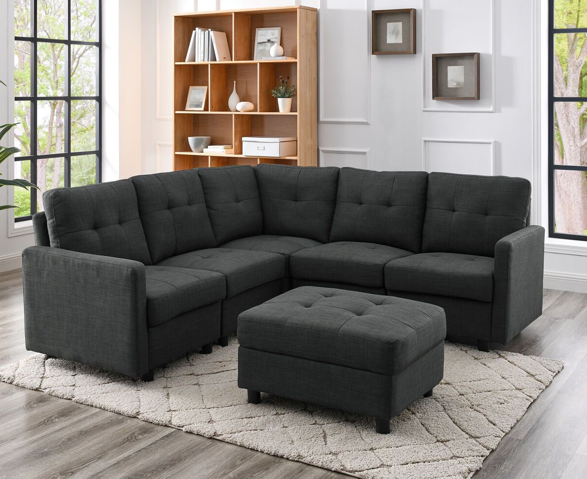 7 Pieces Modular Sectional Sofa L Shaped Couch Modern Fabric Upholstered  Lounge | Ebay In Modern L Shaped Fabric Upholstered Couches (View 7 of 20)