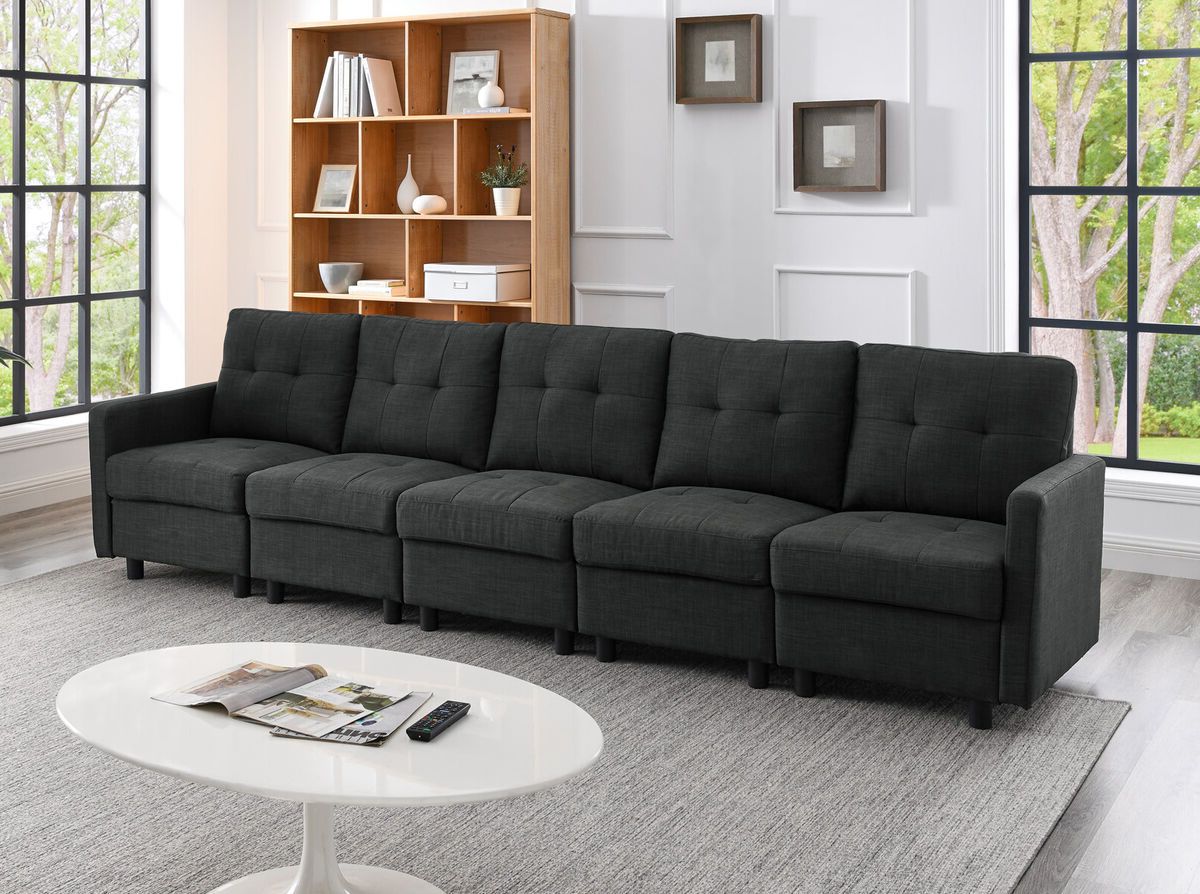 7 Pieces Modular Sectional Sofa L Shaped Couch Modern Fabric Upholstered  Lounge | Ebay Regarding Modern L Shaped Fabric Upholstered Couches (Gallery 20 of 20)